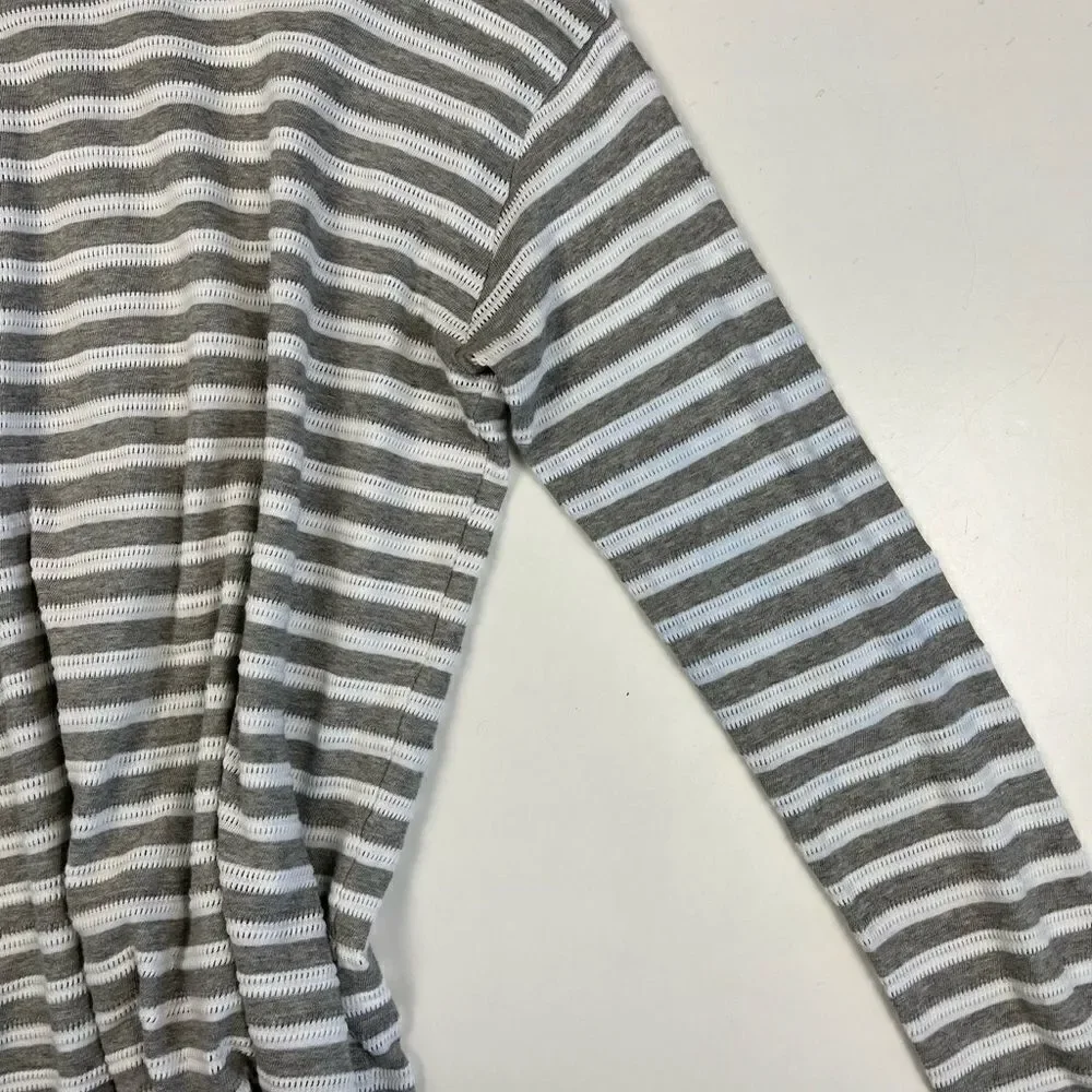 Reiss White Grey Striped Knit Tee Button Back Small - Picture 12 of 12